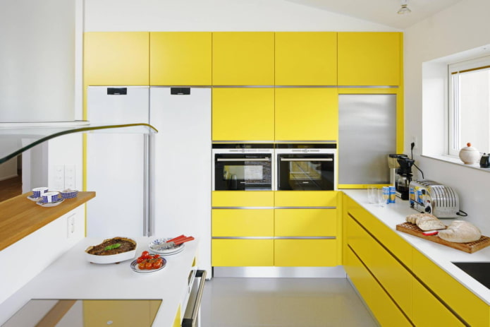 kitchen in yellow tones in a modern style