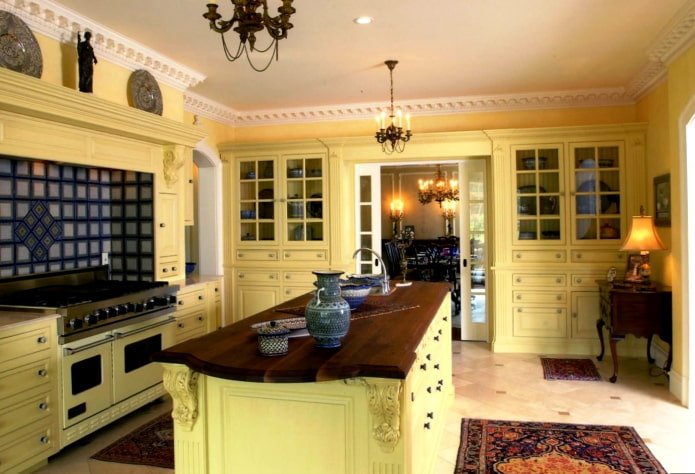 kitchen in yellow tones in a classic style