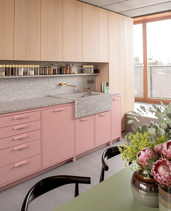 rózsaszín konyha lakberendezése