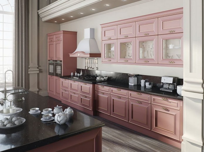 pink kitchen interior in classic style