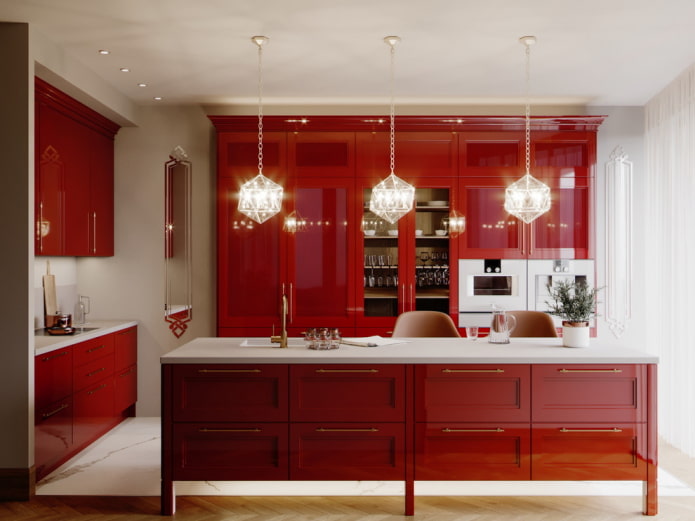 kitchen interior in red tones
