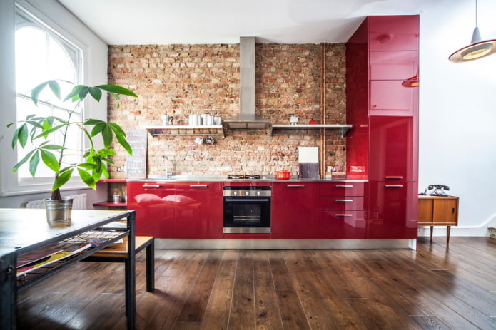 kitchen interior in red-brown tones