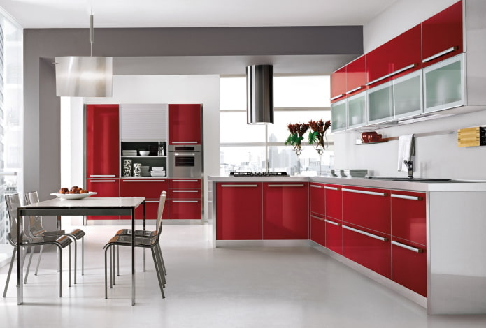 red high-tech kitchen interior