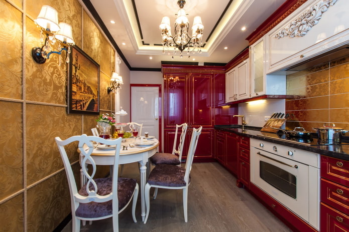 red kitchen interior in classic style