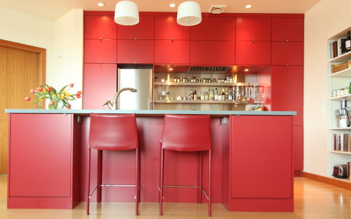 kitchen interior in red tones