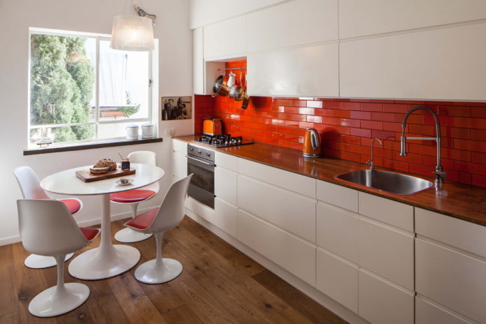 kitchen interior with red accents