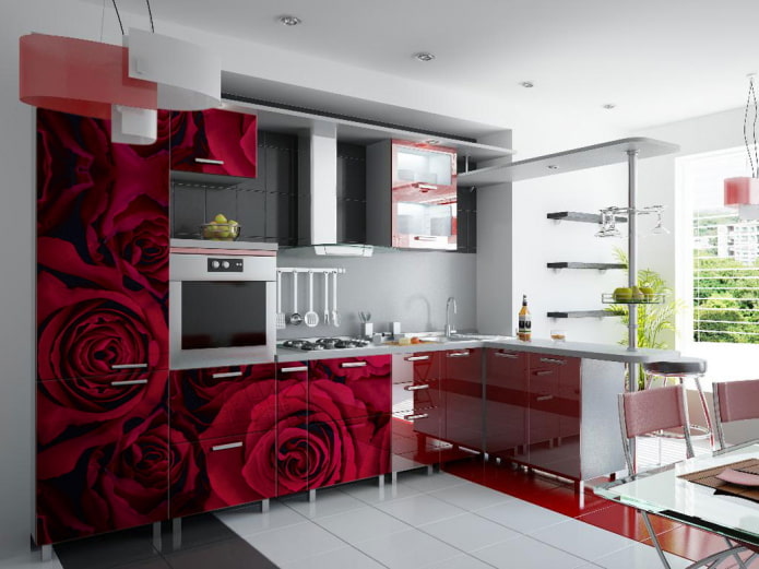 rotes kücheninterieur im modernen stil