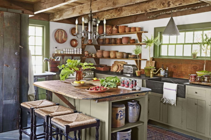 decor and lighting in the kitchen in a rustic country style