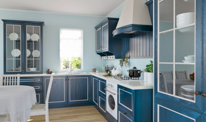Provence style in the interior of a blue kitchen