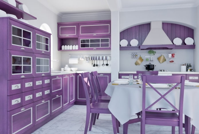 Provence-i stílus a lila konyha belsejében