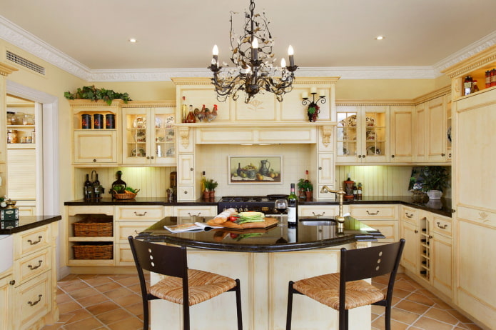 Provence style in the interior of a beige kitchen