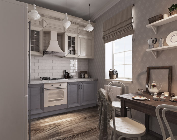 Provence style in the interior of a gray kitchen