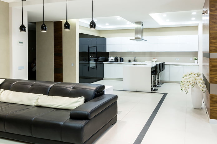 lighting zoning in the interior of the kitchen-living room