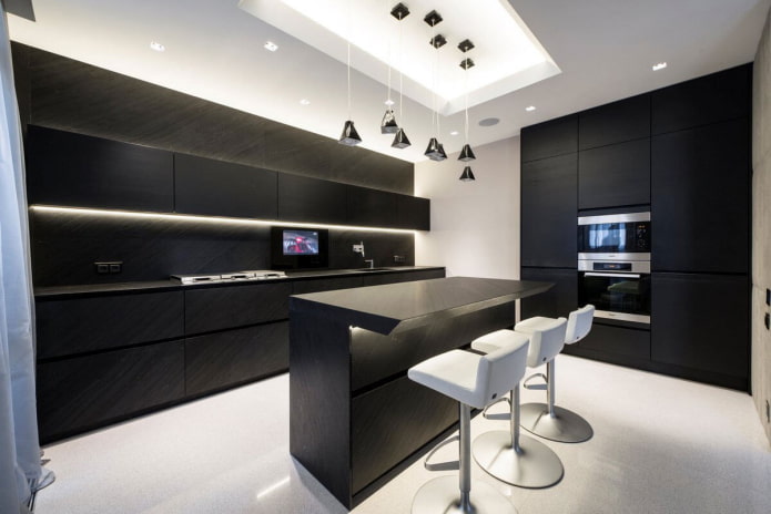 high-tech kitchen in black