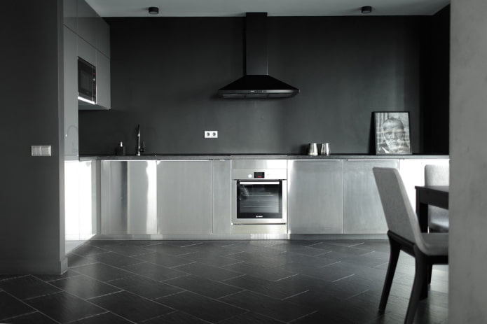 kitchen interior in gray and black colors
