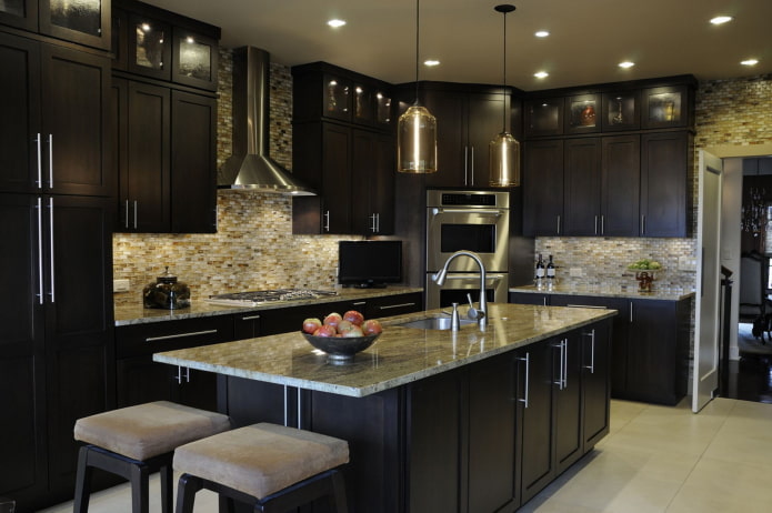 lighting in the interior of the kitchen in black tones
