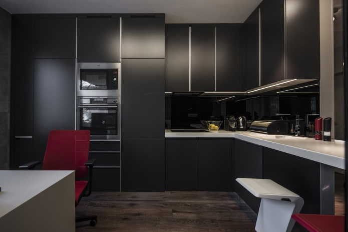 kitchen in black tones in a modern style