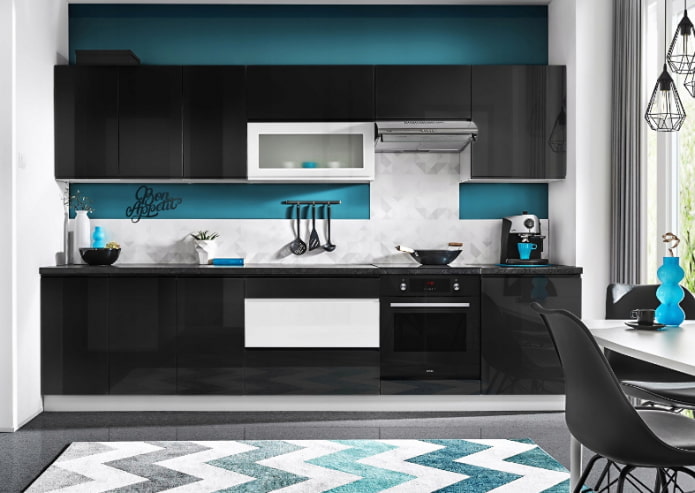 fekete és kék konyha