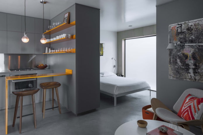 дизајн ентеријера кухиња-спаваћа соба