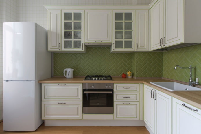 corner set in the interior of a small kitchen