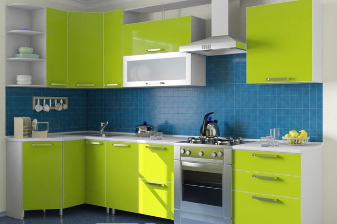 kitchen interior in blue-light green tones