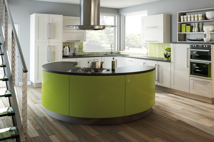 világos zöld konyhabelső modern stílusban