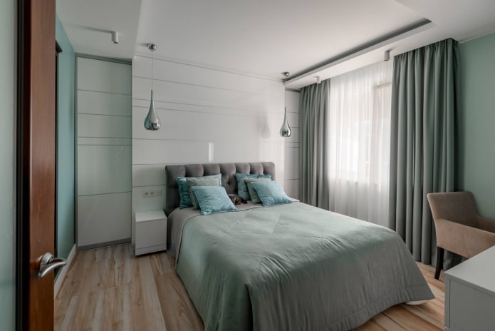 Bedroom in cool mint shades