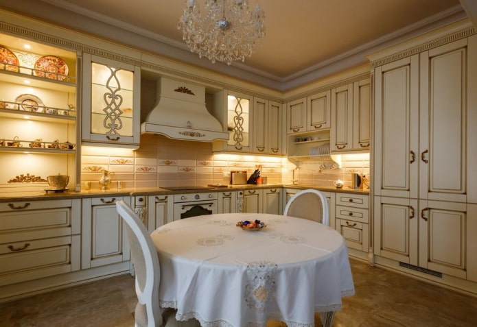 lighting in the interior of a classic kitchen