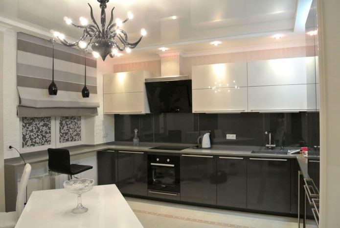 kitchen interior in beige and black
