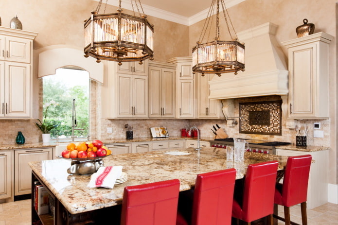 beige kitchen interior with bright accents