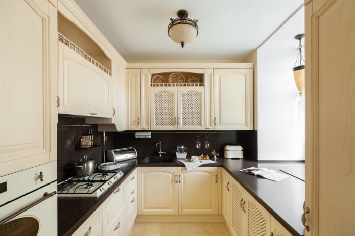 kitchen interior in beige and black
