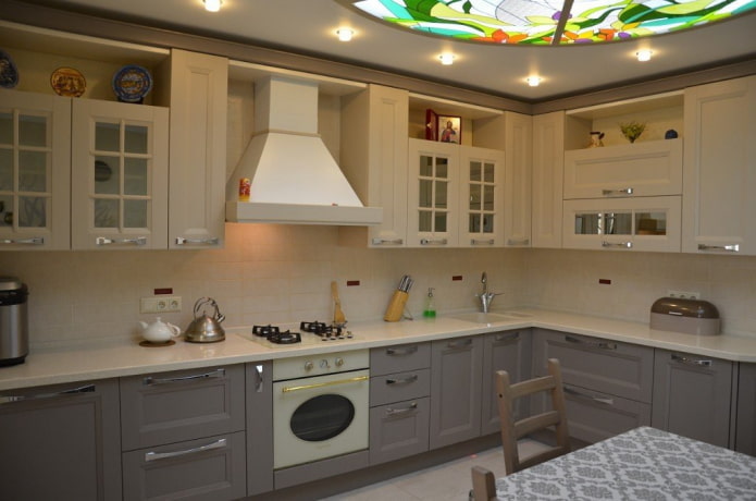 kitchen interior in gray-beige tones