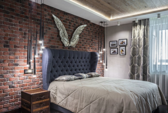 lighting in the bedroom in an industrial style