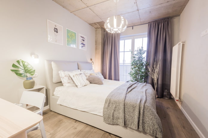 hálószoba egy skandináv loft stílusában