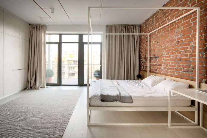 bedroom in an industrial style with elements of minimalism