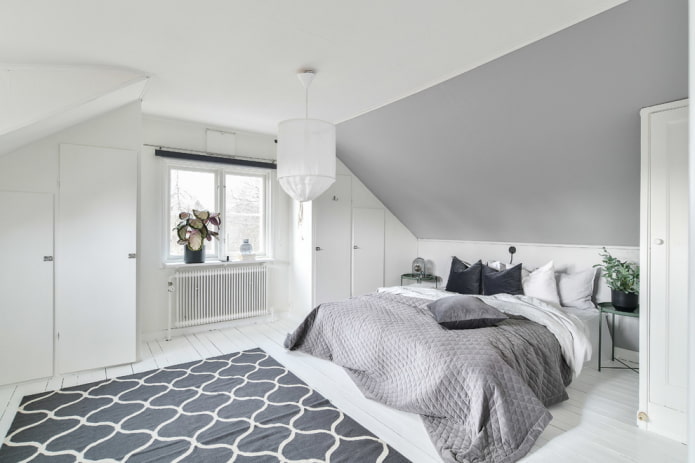 attic bedroom in Scandinavian style