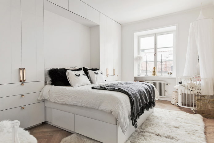 furniture in the bedroom in Scandinavian style