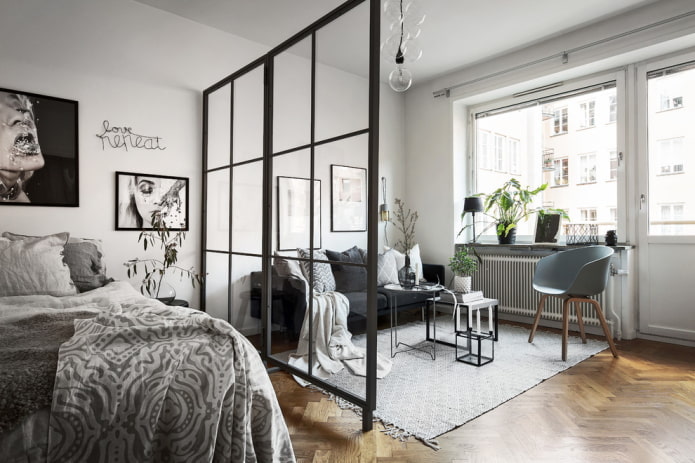 Schlafzimmer-Wohnzimmer-Design im skandinavischen Stil