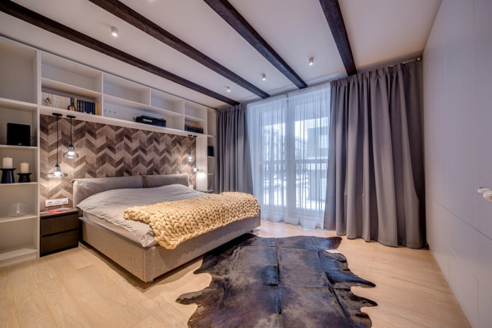 Fertigstellung der Decke im Schlafzimmer im nordischen Stil