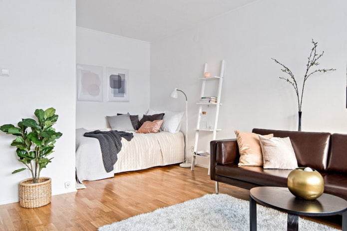 Skandináv stílusú hálószoba-nappali kialakítás