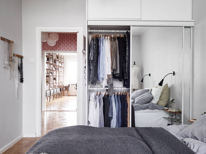 dressing room in the interior of a small bedroom