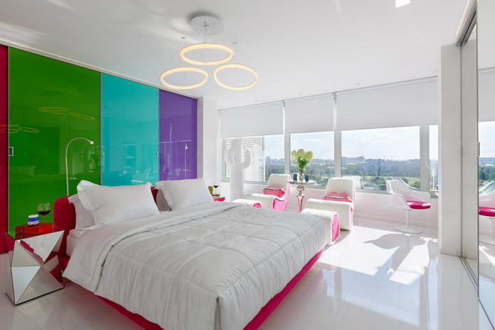 bedroom in white with bright accents
