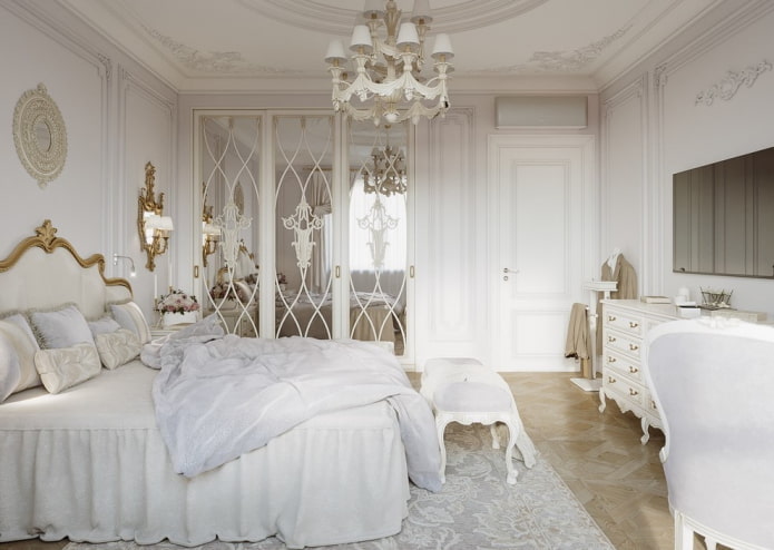 бели ентеријер спаваће собе у класичном стилу