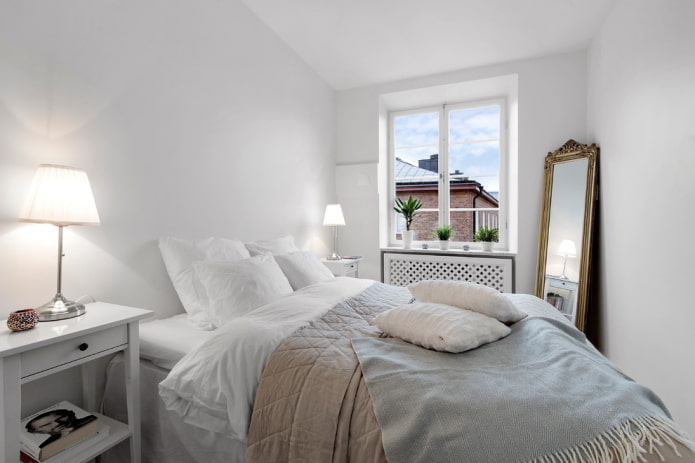 Schlafzimmerdesign in weißen Farben