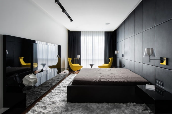 keskeny hálószobás szoba modern stílusban