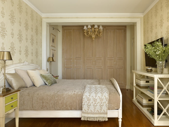 furniture in the interior of the beige bedroom