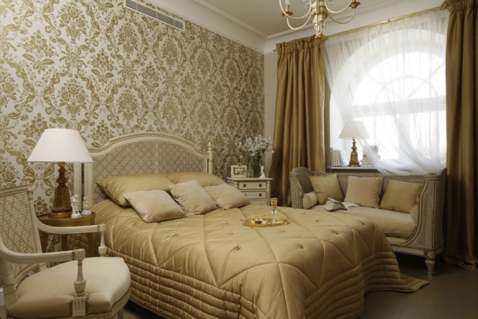 curtains in the interior of the beige bedroom