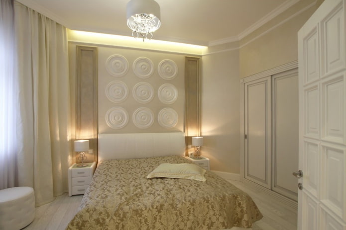 decor and lighting in the interior of the beige bedroom