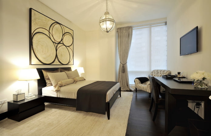 black and beige bedroom interior