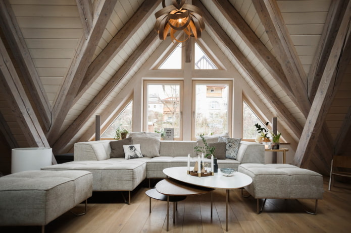 nordikus stílusú nappali a ház belsejében